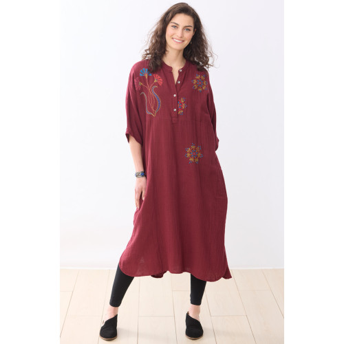 Salima Embroidered Double Gauze Kaftan - Radicchio