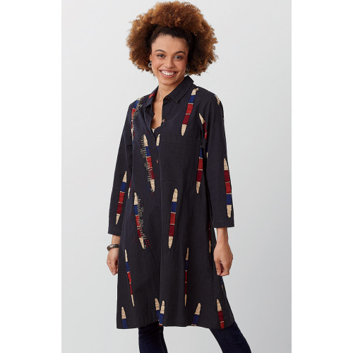 Nahila A-Line Button-Down Long Shirt - Black/Multi Nahila A-Line Button-Down Long Shirt - Black/Multi