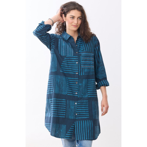 Rima Oversized Button-Down Long Shirt - Deep sea/Charcoal Rima Oversized Button-Down Long Shirt - Deep sea/Charcoal