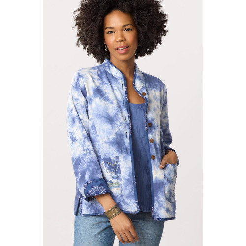Anandi Reversible Band Collar Jacket - Tranquil Blue/Shibori Anandi Reversible Band Collar Jacket - Tranquil Blue/Shibori