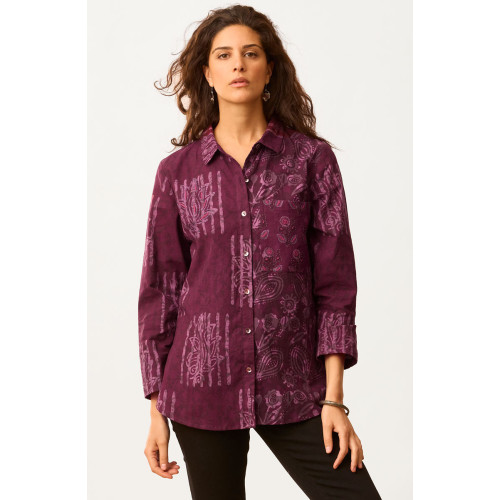 Haima Batik Print Classic Collar Shirt - Eggplant/Multi Haima Batik Print Classic Collar Shirt - Eggplant/Multi