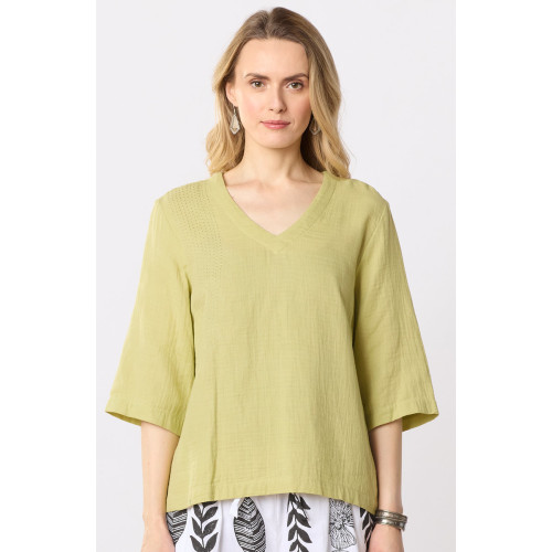 Kochi Double Gauze V-Neck Top - Kiwi Kochi Double Gauze V-Neck Top - Kiwi