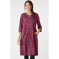 Nalika 3/4-Sleeve Notch-Neck Cotton Dress - Radicchio/Periwinkle