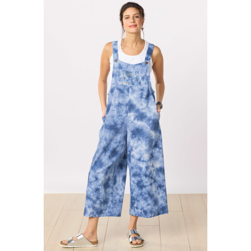 Deepti Cotton Twill Tie-Dye Cropped Overalls - Tranquil Blue Deepti Cotton Twill Tie-Dye Cropped Overalls - Tranquil Blue