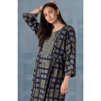 Tanuja Mixed Print Scoop-Neck Dress - Blue/Grey