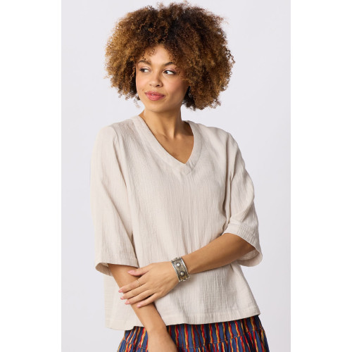 Kochi Double Gauze V-neck Top - Fleur de sel Kochi Double Gauze V-neck Top - Fleur de sel