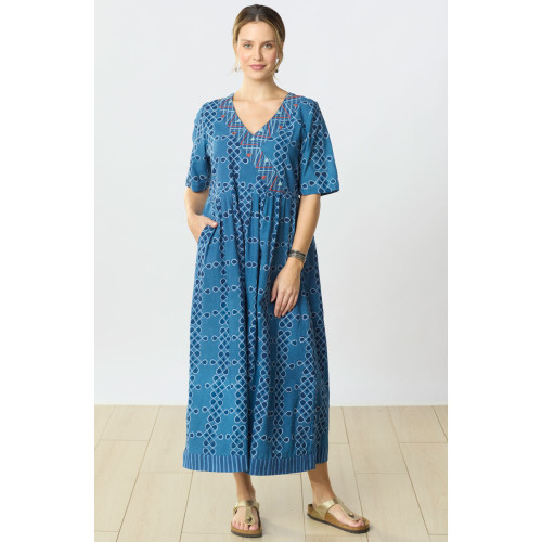 Geethali Block Print V-Neck Maxi Dress - Tranquil blue Geethali Block Print V-Neck Maxi Dress - Tranquil blue