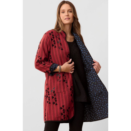 Amulya Reversible Band Collar Jacket - Pomegranate/Wave blue Amulya Reversible Band Collar Jacket - Pomegranate/Wave blue