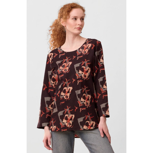 Divya Long-Sleeve Popover Top - Black/Multi Divya Long-Sleeve Popover Top - Black/Multi
