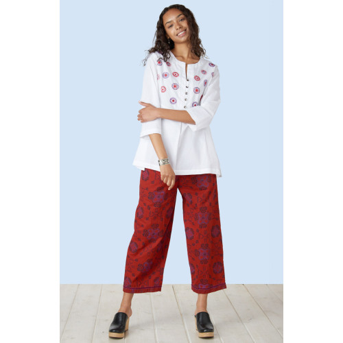 Kesari Organic Cotton Pull-On Crop Pant - Sunset red/Multi