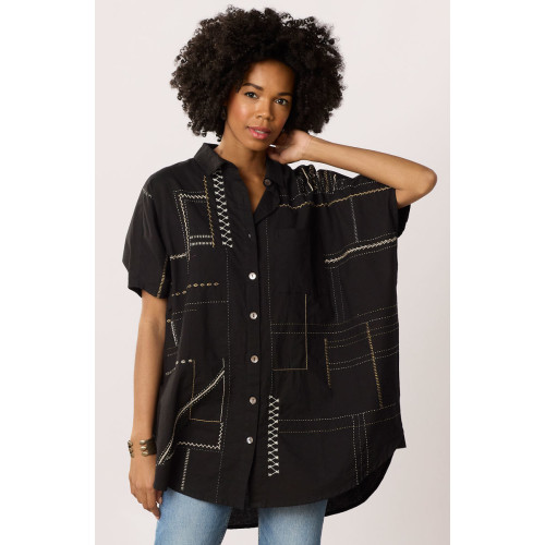 Mandvi Organic Cotton Oversized Sampler Shirt - Black Mandvi Organic Cotton Oversized Sampler Shirt - Black