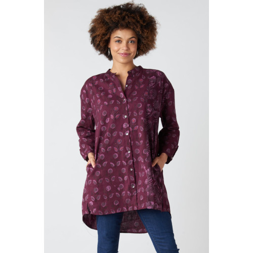 Chitrani Band Collar Oversized Shirt - Eggplant/Multi Chitrani Band Collar Oversized Shirt - Eggplant/Multi